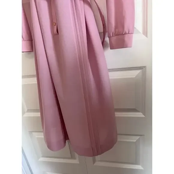 Vintage Lady Jennifer Pink Pleated Secretary Dress w Belt Long Sleeve Midi XL - Picture 6 of 9